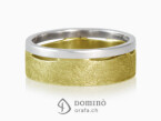 Bicolor double rings scratched/ polished wave White and yellow gold 18 kt