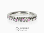 Black diamonds and pink sapphires ring White gold 18 kt