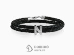 Leather bracelet with diamonds letter 18 kt White gold