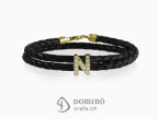 Leather bracelet with diamonds letter 18 kt Yellow gold