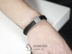 Leather bracelet with fingerprint and diamonds 