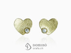 Hearts earrings with fingerprints with diamonds Yellow gold 18 kt